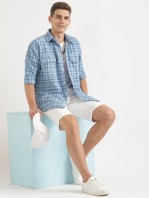 Blue & White Full Sleeved Oversized Casual Shirt